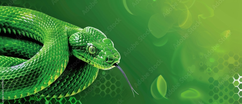 Obraz premium Green snake on green leaf