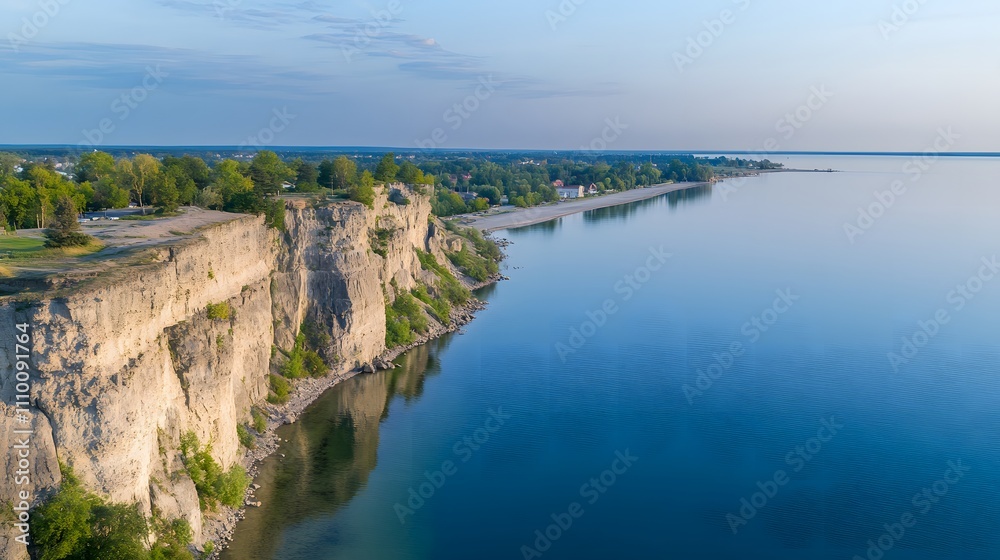 Obraz premium Baltic Sea aerial view showcasing vast expanse of water and distant coastline, symbolizing natural beauty and serene landscapes.