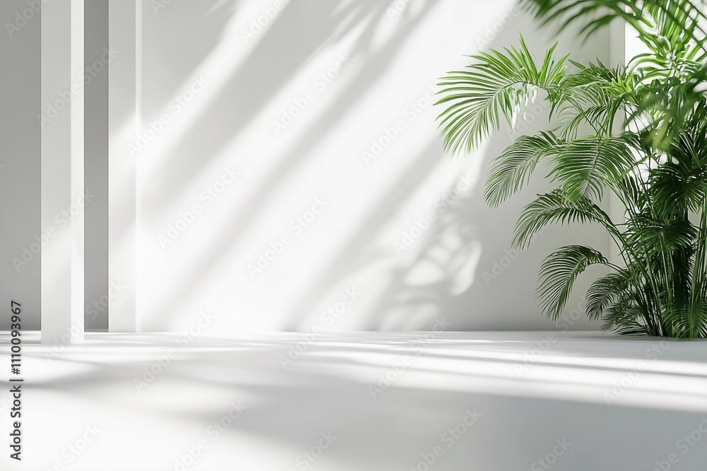 Interior Design with Green Plant and White Wall Background Interior Design with Green Plant and White Wall Background