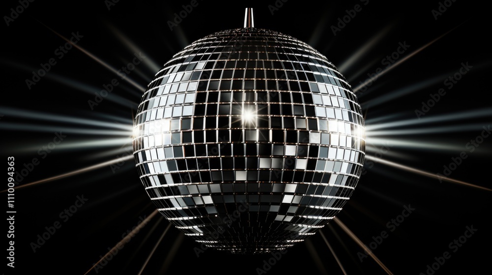 Obraz premium Silver disco ball reflecting light on black background