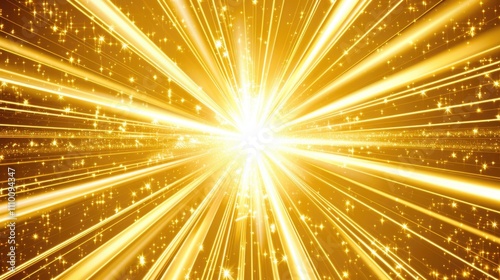 Golden Sparkle Explosion with Burst of Light and Glittering Stars Background