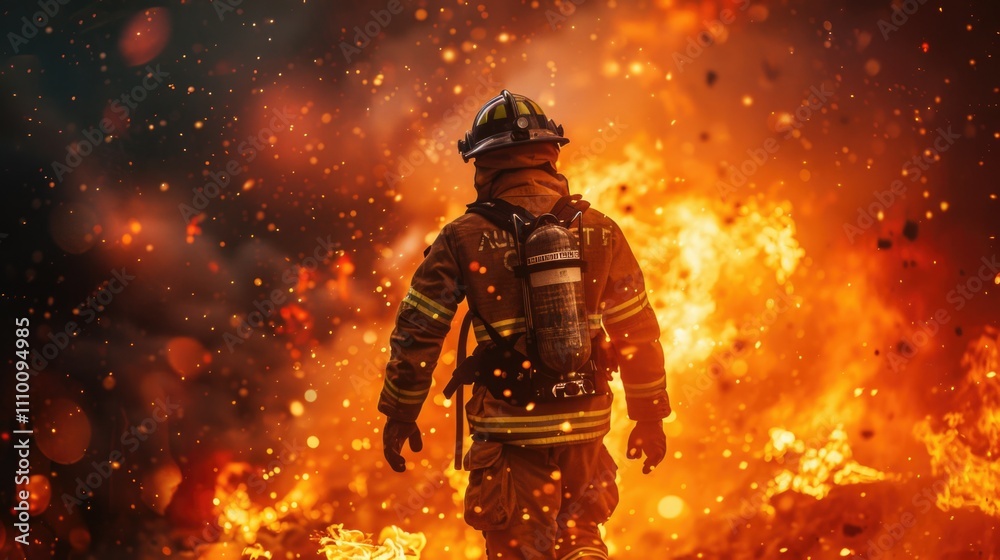 Firefighter facing intense blaze Firefighter facing intense blaze