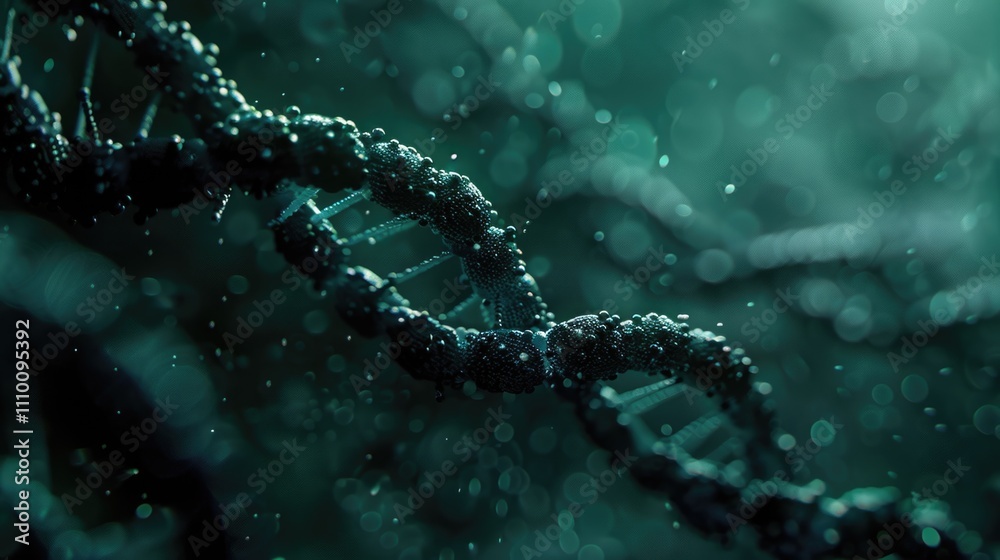 CloseUp Image of DNA Helix with Green Bokeh Background in Scientific Setting