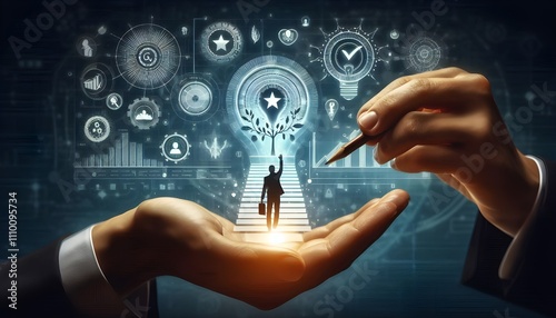 An inspirational coaching concept image showcasing a mentor giving personal growth and development advice, with a focus on career advancement, skill improvement, and achieving life goals.