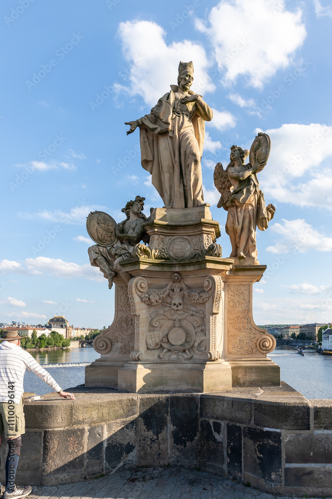 Obraz premium Sculpture of St Francisco Borgia by Ferdinand Maximilian Brokoff on Charles Bridge in Prague in Czech Republic