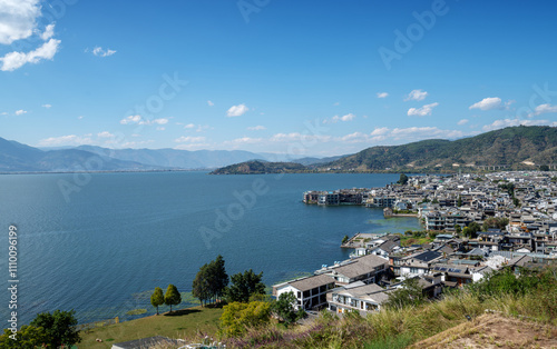 Famous Dali old town and and Erhai lake in Yunnan, China
