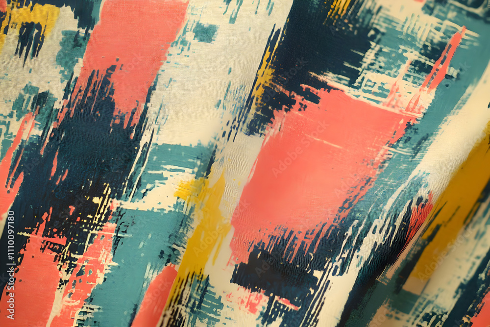 Obraz premium Abstract fabric pattern featuring bold colors and brushstroke designs.