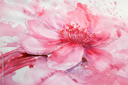 Luxurious pink floral wallpaper, Watercolor background.