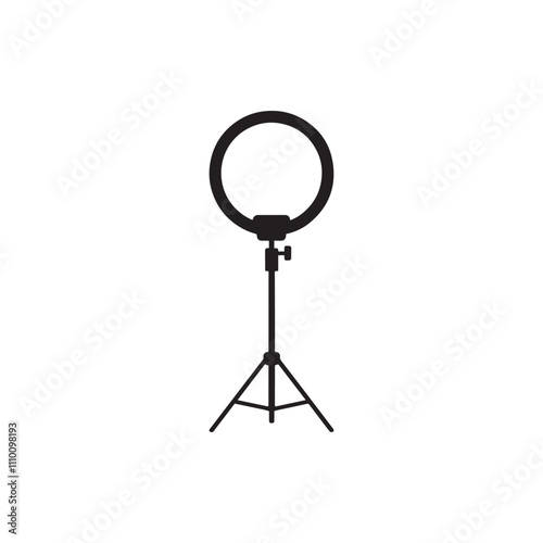 professional selfie photography tripodal ring light digital electronic gadget equipment tripod silhouette icon vector flat outline design