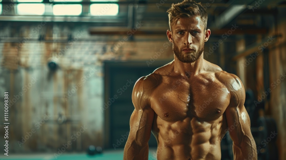 Muscular man posing in a gym Muscular man posing in a gym