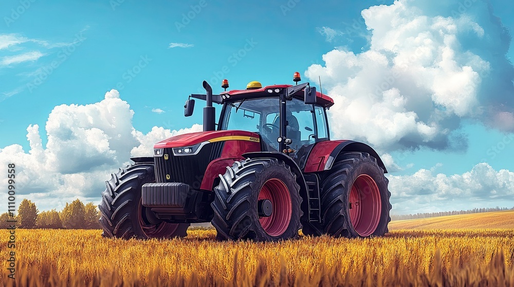 A modern agricultural tractor's front view, farming, field, machinery, equipment, rural, agriculture - A modern agricultural tractor's front view, farming, field, machinery, equipment, rural, agriculture -
