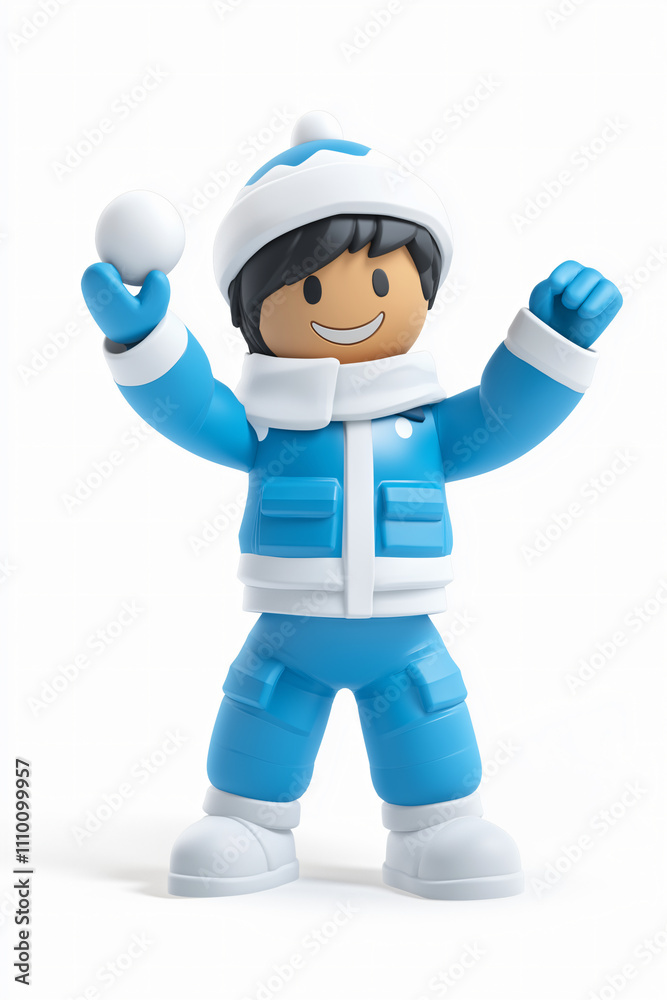Playful 3D Snowman Characters Festive Winter Wonderland Scene Holding Snowballs Vibrant Colors Frosty Snow Accessories Seasonal Holiday Celebration blue toy render kids children figure