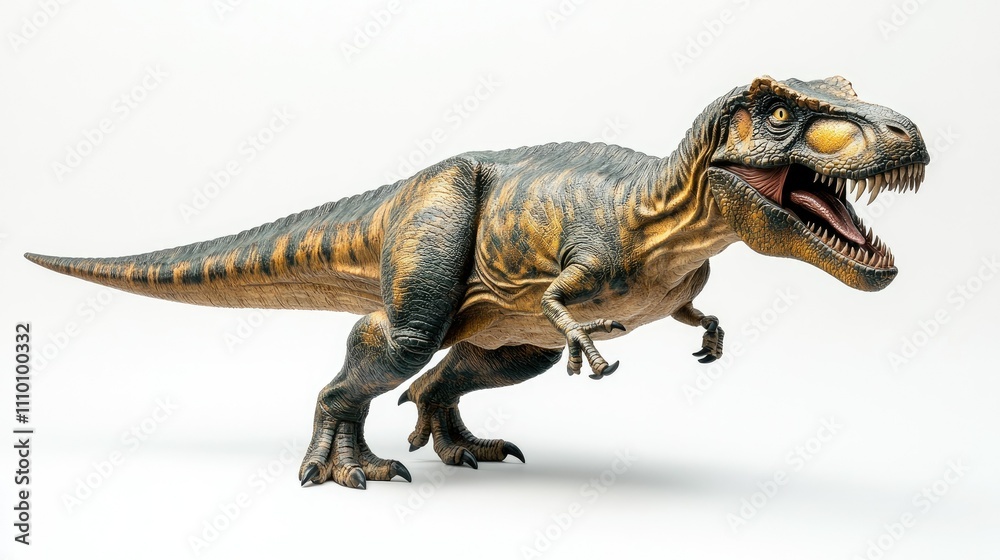 Fototapeta premium A detailed model of a Tyrannosaurus rex in a dynamic pose, showcasing its features.