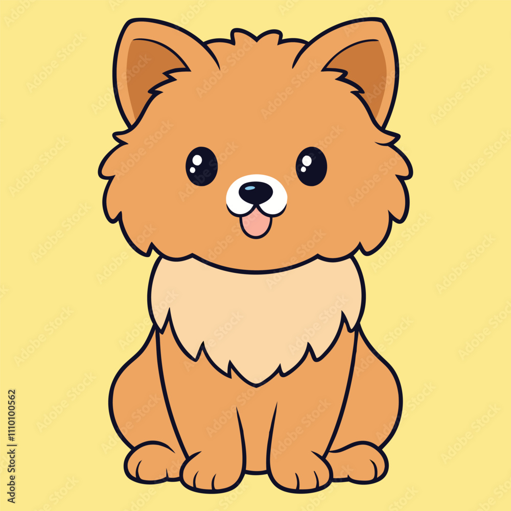 Sweet Papitese Dog Sitting with a Happy Expression in Cartoon Design