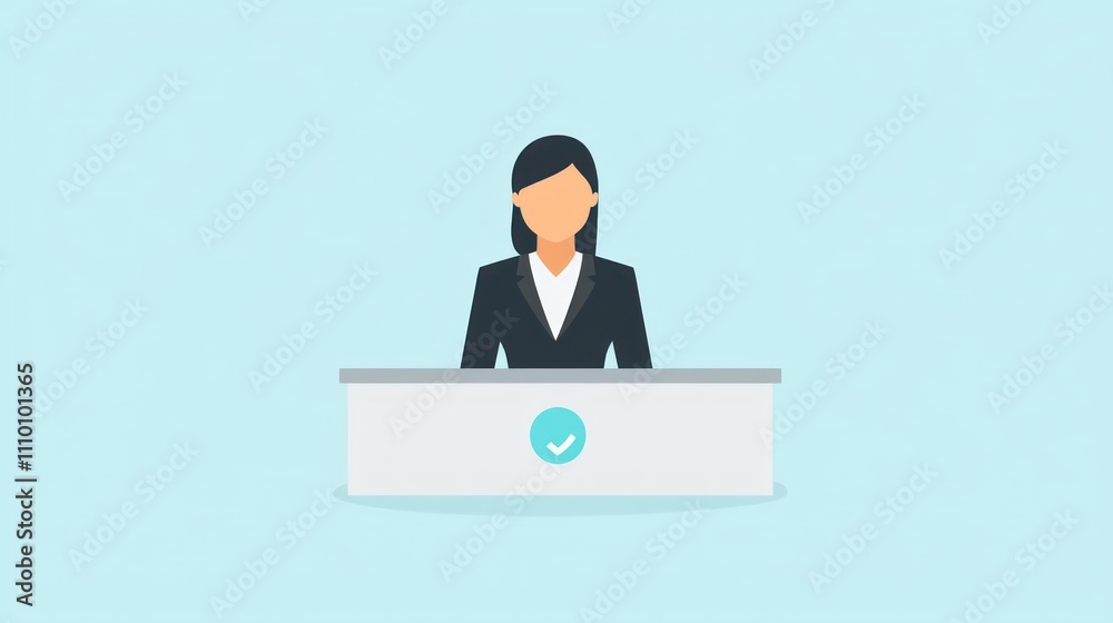 A minimalistic icon of a receptionist sitting behind a desk, answering calls. A minimalistic icon of a receptionist sitting behind a desk, answering calls.