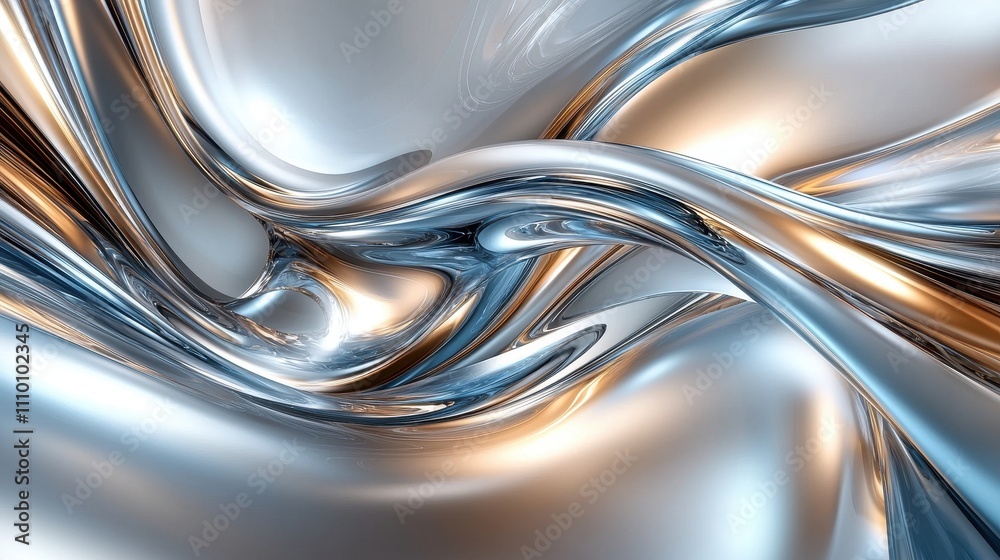 A futuristic metallic background with swirling patterns of silver, blue, and gold. Reflective textures create a dynamic and innovative visual, ideal for modern and high-tech designs A futuristic metallic background with swirling patterns of silver, blue, and gold. Reflective textures create a dynamic and innovative visual, ideal for modern and high-tech designs