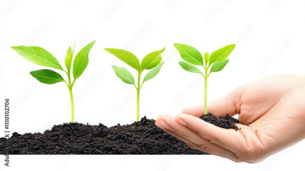Hands Nurturing Fresh Soil with Growing Seedlings Hands Nurturing Fresh Soil with Growing Seedlings