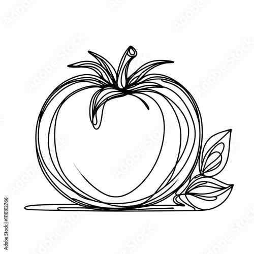 Minimalist Line Art Tomato with Leaves, AI Generation photo