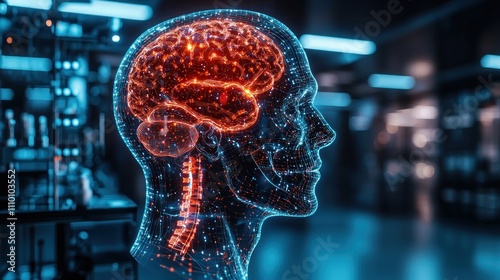 Digital Concept of the Human Brain in a Futuristic Environment Representing Neural Connections and Human Intelligence with an Artistic Glow Effect