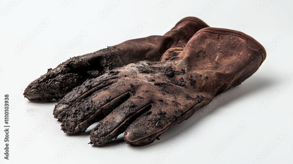 Muddy Gardening Gloves on a White Background Muddy Gardening Gloves on a White Background
