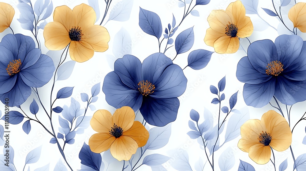 Elegant Blue and Gold Floral Seamless Pattern Elegant Blue and Gold Floral Seamless Pattern