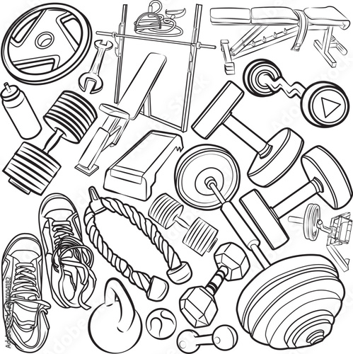 equipment, accessories, machinery, tool, appurtenances, instrumentality, Weight, lifting, weight, heaviness, balance, Fitness, effort, exercise, board, shoes, roll