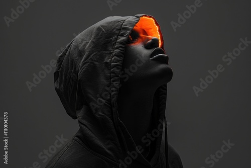 Person with orange neon light over eyes