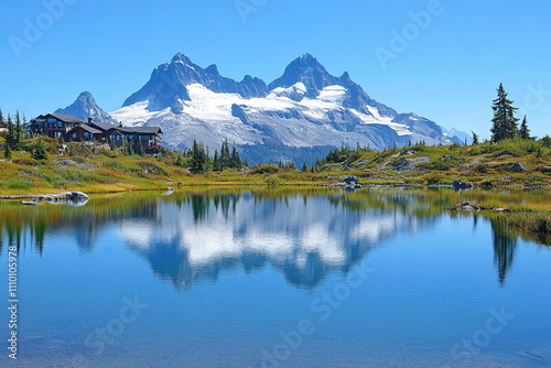 Mountain lake with crystal-clear water reflecting the surrounding peaks