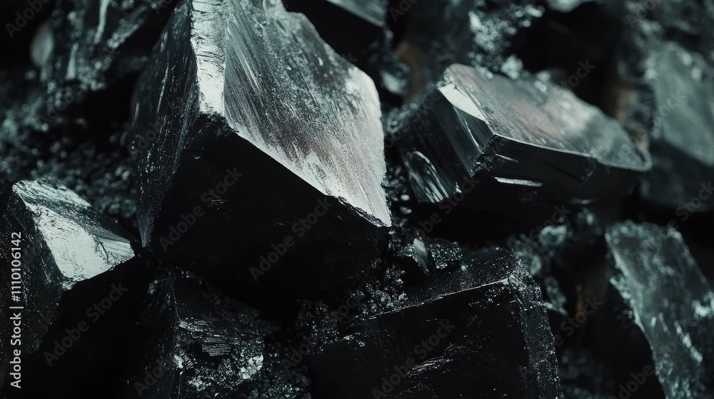 A close-up view of dark, shiny coal chunks stacked together, highlighting their texture and natural sheen, set against a rugged industrial backdrop A close-up view of dark, shiny coal chunks stacked together, highlighting their texture and natural sheen, set against a rugged industrial backdrop