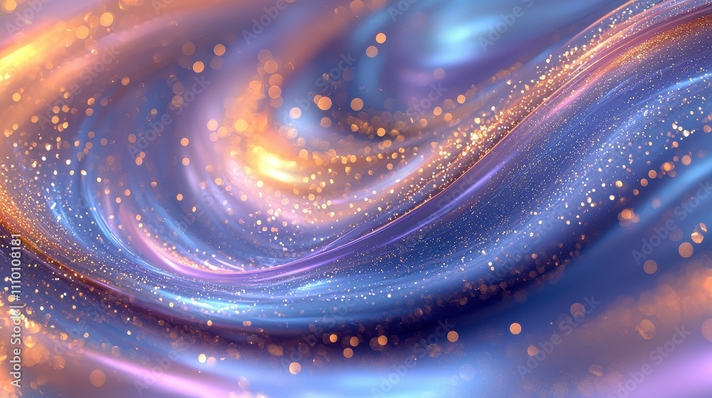An abstract cosmic background with swirling clouds of blue, purple, and gold. Tiny sparkling stars add depth and mystery, creating a celestial and expansive atmosphere. Ideal for imaginative An abstract cosmic background with swirling clouds of blue, purple, and gold. Tiny sparkling stars add depth and mystery, creating a celestial and expansive atmosphere. Ideal for imaginative