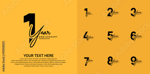 Anniversary logo set vector design, black color for celebration event