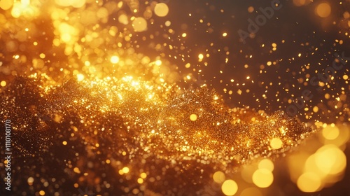 A shimmering golden pile of particles glistening in the light, emphasizing the brilliance and luxury of the golden material