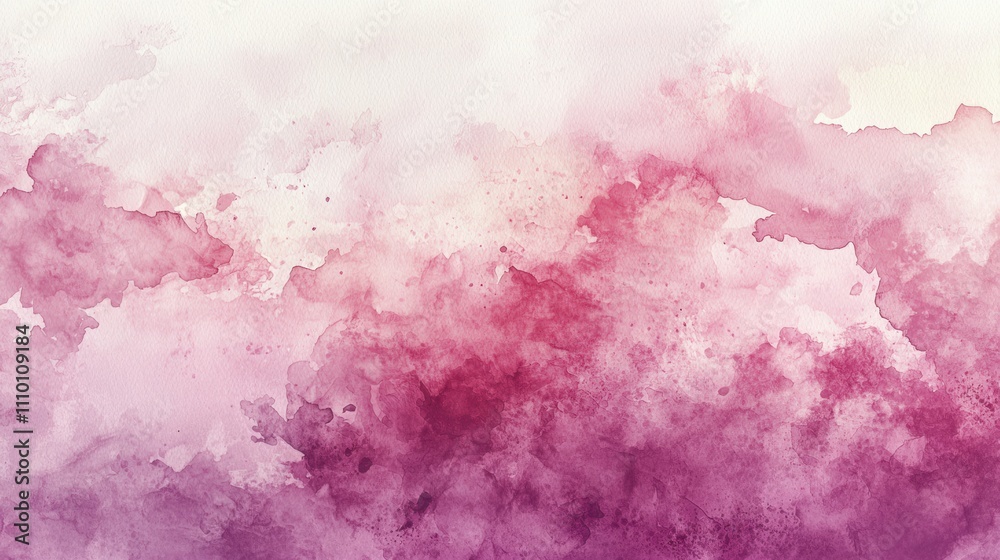Fototapeta premium An artistic watercolor sky transitioning from soft pink to light purple, with delicate white clouds scattered across. The smooth gradients and light splashes create a dreamy and uplifting aesthetic. 