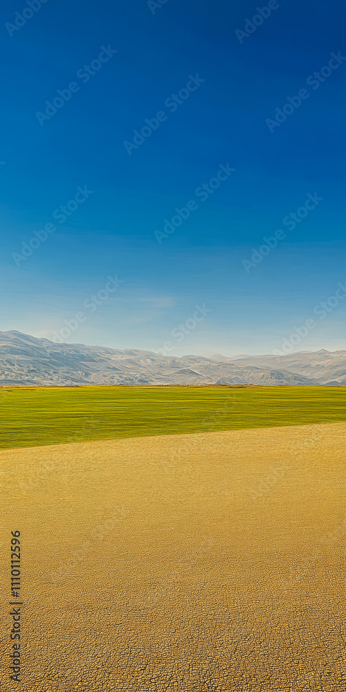 Fototapeta premium Scenic view of rolling hills and blue sky with a vibrant green field in daytime