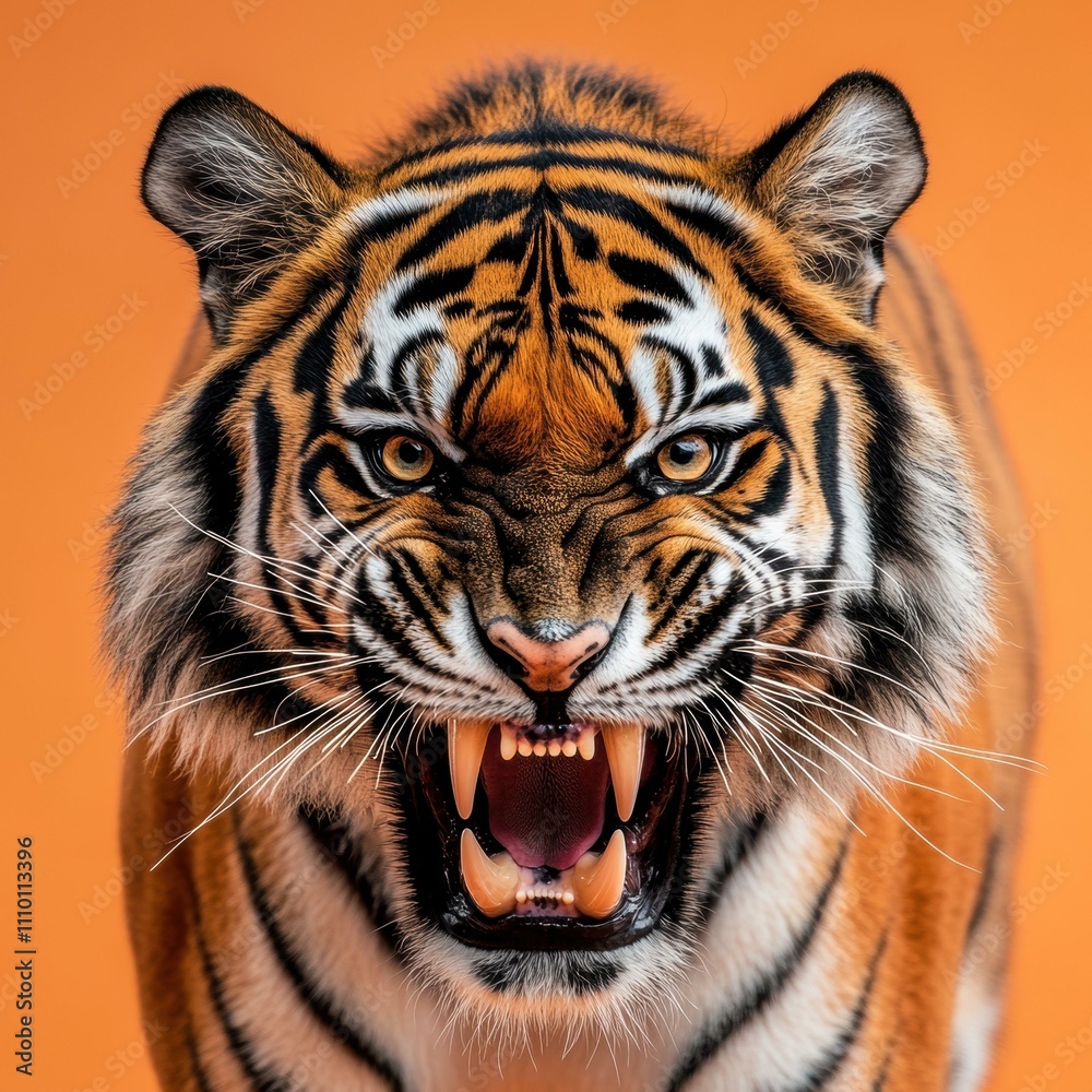 Obraz premium A tiger bares its fangs. AI.
