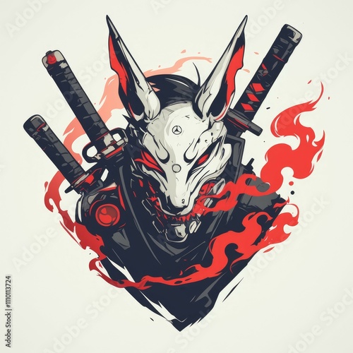 Anthropomorphic rabbit warrior with katana. photo