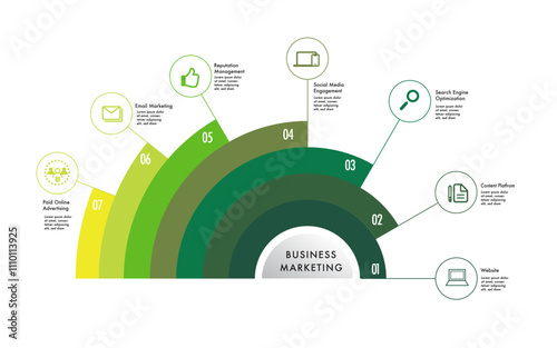 infographic template 7 step for business direction, marketing strategy, diagram, data, growth, arrow timeline