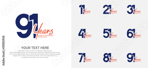 Anniversary logo set vector design, blue color for celebration event