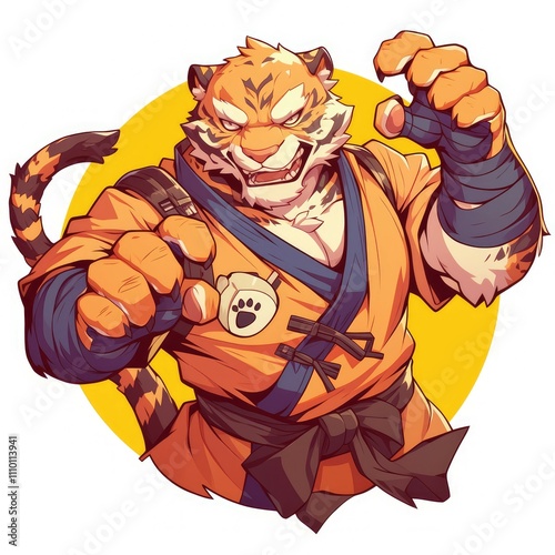 Anthropomorphic tiger in fighting stance. photo