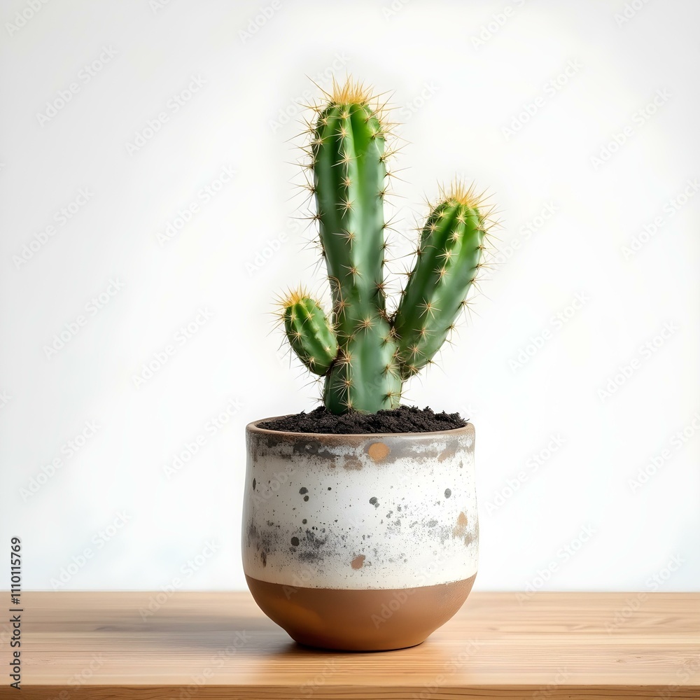 Cactus in a pot over white background Cactus in a pot over white background