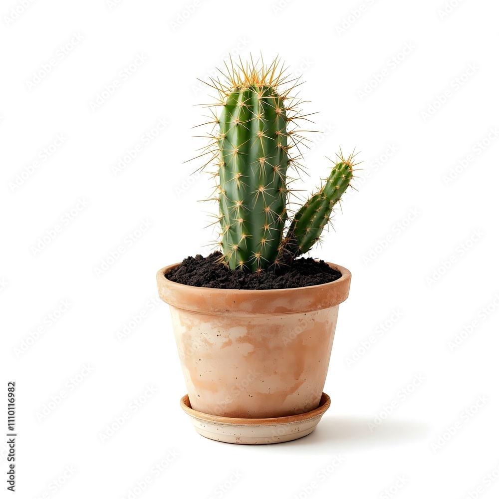 Cactus in a pot over white background