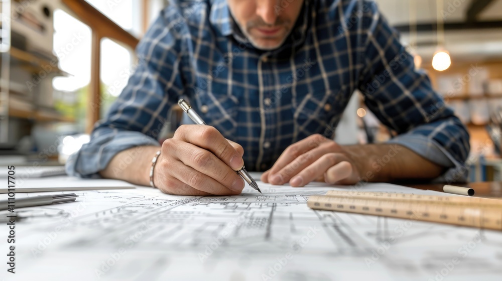 Man writing on paper at table Man writing on paper at table