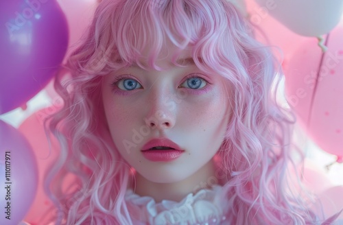 Close-up portrait of person with pink hair