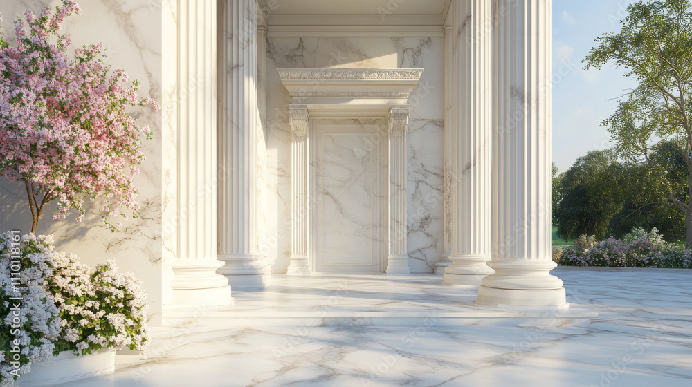Facade or porch colonnade with white marble roman column. Realistic 3d vector illustration of Greek temple and castle pillar element. Ancient classic balustrade architectural sculpture decoration. Facade or porch colonnade with white marble roman column. Realistic 3d vector illustration of Greek temple and castle pillar element. Ancient classic balustrade architectural sculpture decoration.