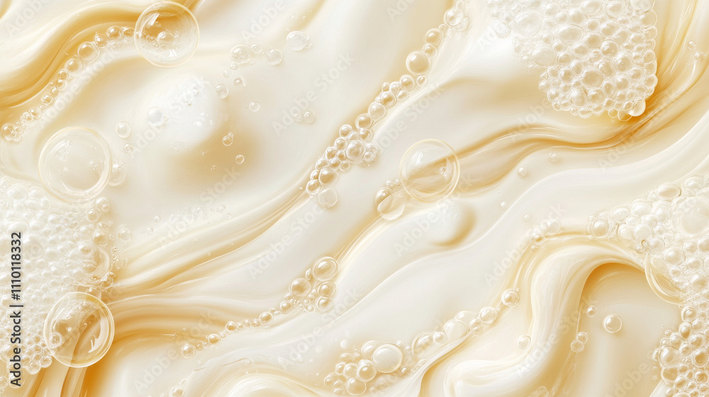 Air bubbles on transparent white background with wavy surface. Vector realistic illustration of creamy cosmetic substance with oil drops, skin beauty care serum, fizzy soda liquid splash, gel texture Air bubbles on transparent white background with wavy surface. Vector realistic illustration of creamy cosmetic substance with oil drops, skin beauty care serum, fizzy soda liquid splash, gel texture