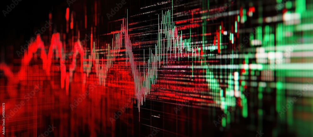 Abstract stock market data visualization with red and green lines showing price fluctuations. Abstract stock market data visualization with red and green lines showing price fluctuations.