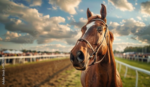 Racehorse at the track on a sunny day