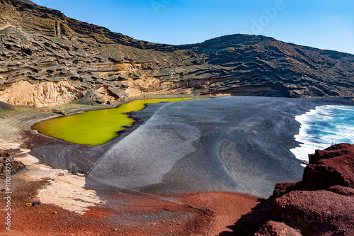 Lago Verde in El Golfo, Island Lanzarote, Canary Islands, Spain, Europe. photo