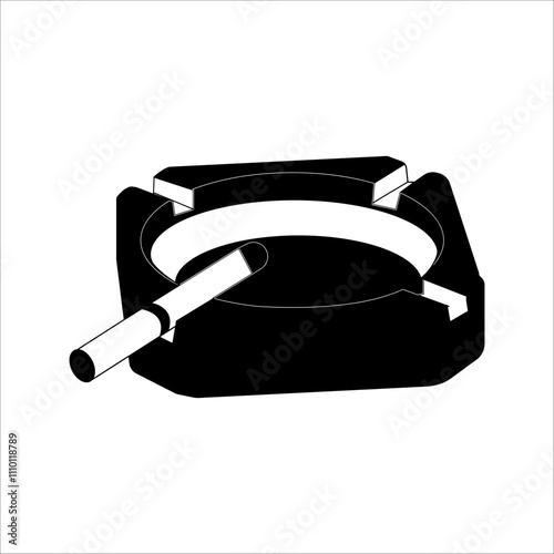 Ashtray icon, Cigarette Ashtray isolated on white background. monochrome design. flat vector Illustration