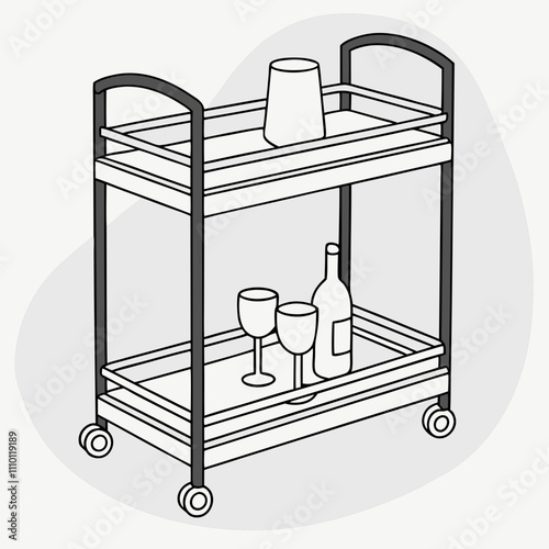Vintage vector design merges factory equipment, a printer sketch, and modern kitchen interior
